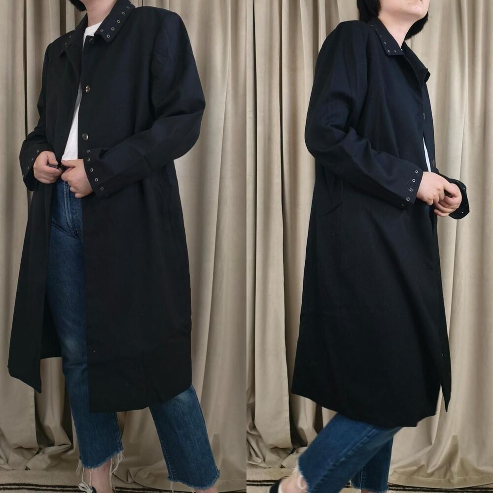 Vintage Harve Benard Black Wool Trench Coat with Eyelets - Picture 3 of 8